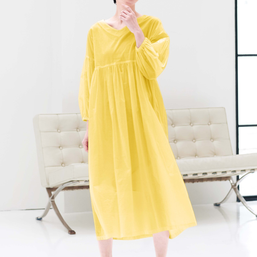 CRA-SEW collection ローン生地 SilkyAngelを使ったバルーン袖のギャザーワンピース