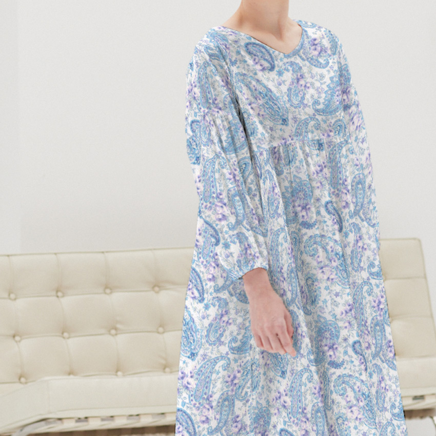 CRA-SEW collection ローン生地 SilkyAngelを使ったバルーン袖のギャザーワンピース