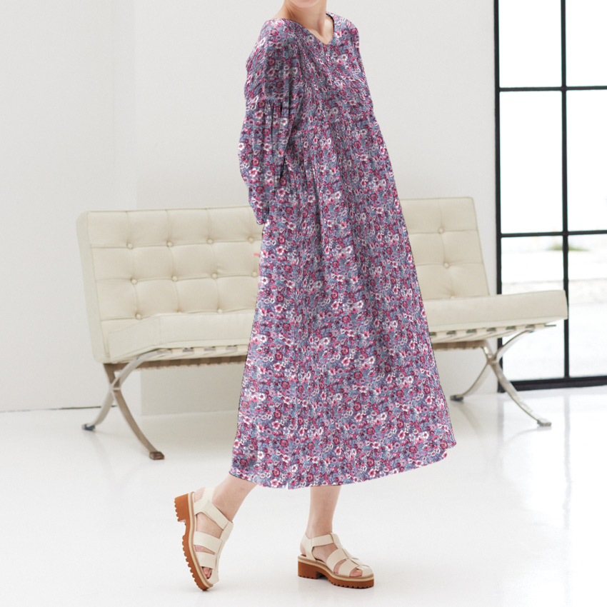 CRA-SEW collection ローン生地 SilkyAngelを使ったバルーン袖のギャザーワンピース
