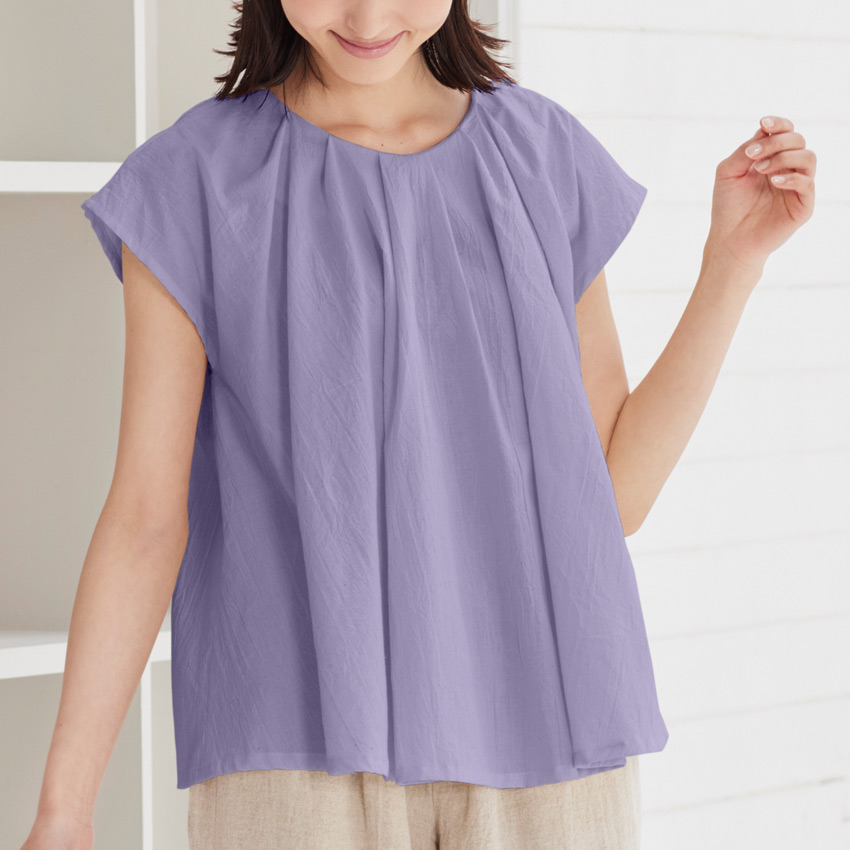 CRA-SEW collection 50ボイル天日干し 無地を使ったタックフレンチブラウス