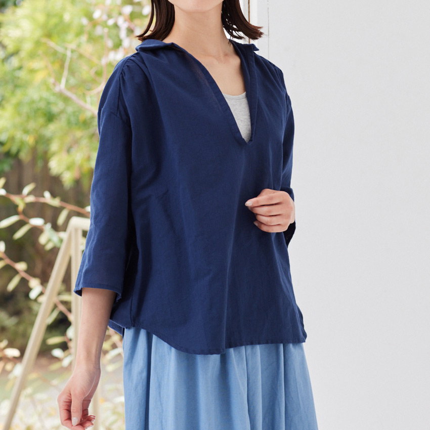 CRA-SEW collection 60ローン天日干し 無地を使ったスキッパー風ブラウス
